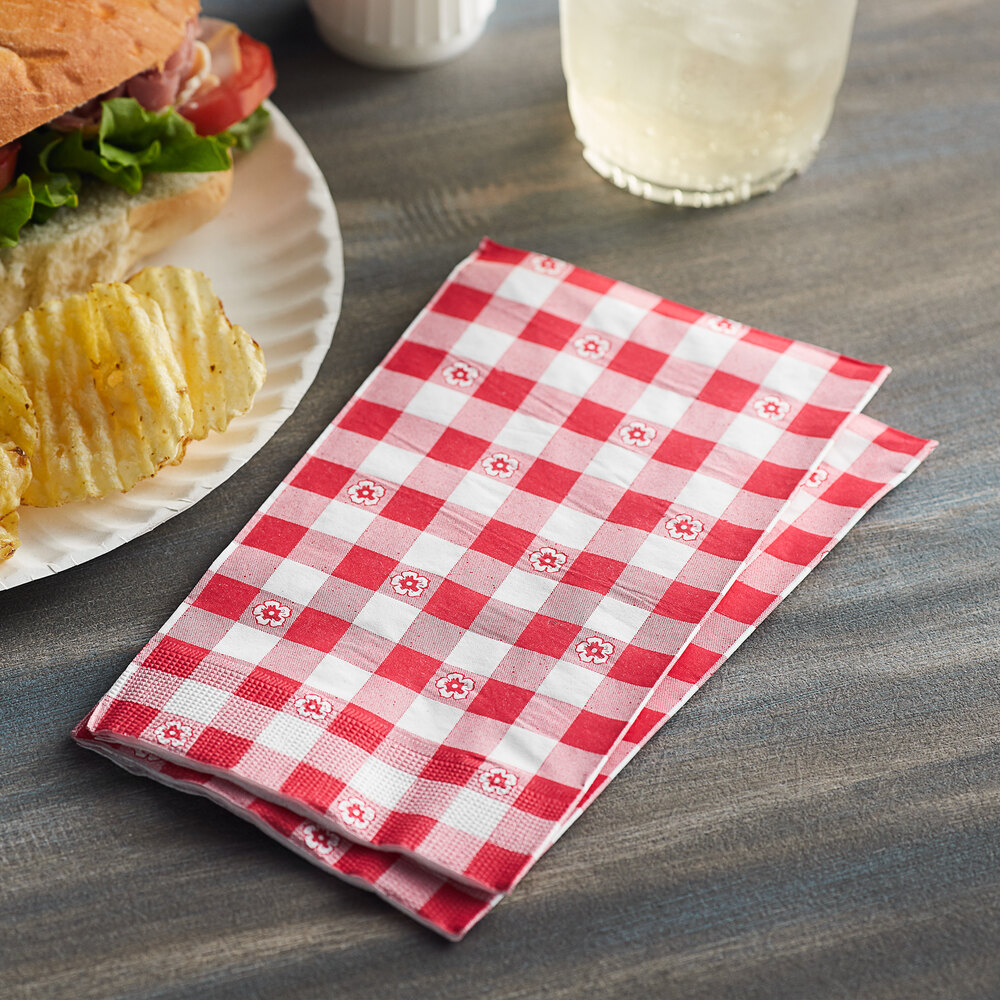 Choice 15" x 17" Customizable Red Gingham 2Ply Dinner Napkin 1000/Case