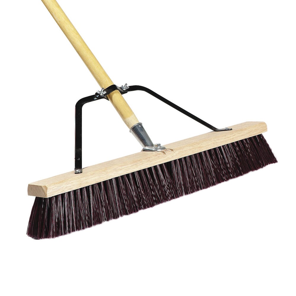 Carlisle 367378TC00 24" Hardwood Push Broom with Maroon Polypropylene Bristles, Brace, and