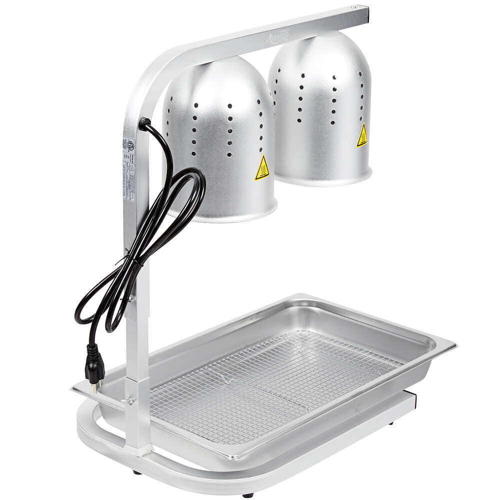 Avantco W62 Silver 2 Bulb Free Standing Heat Lamp / Food Warmer with