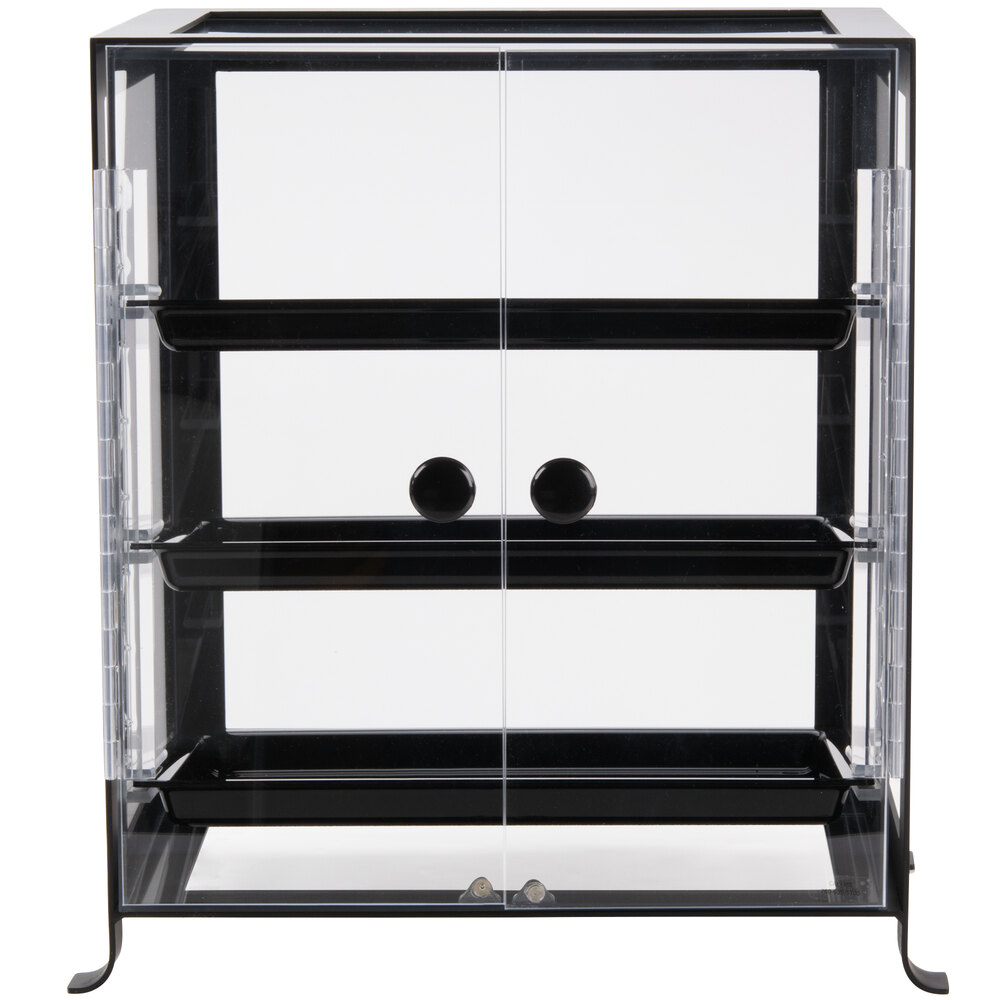 CalMil 157413 Soho Three Tier Black Display Case with Rear Door 17