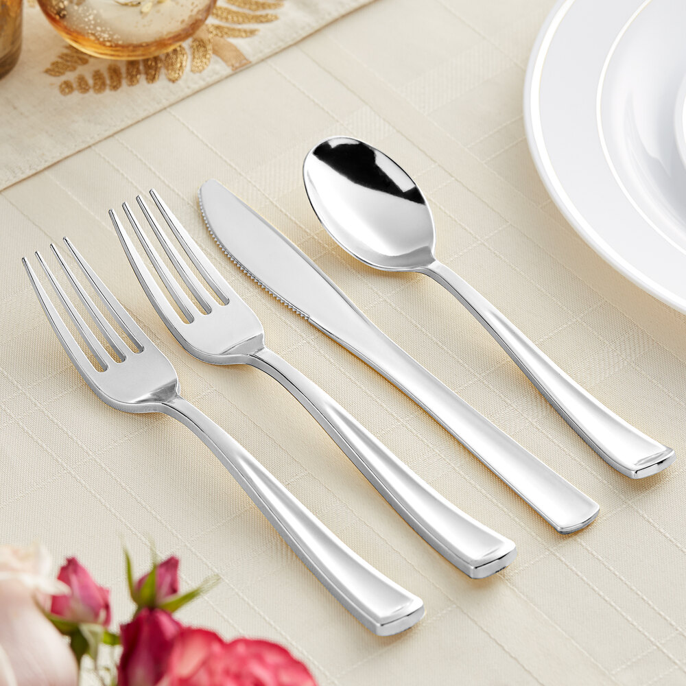 Silver Visions Classic 4 Piece Heavy Weight Silver Plastic Cutlery Set 