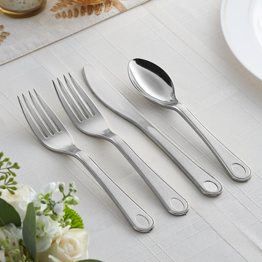Silver Visions Satin 4Piece Heavy Weight Silver Plastic Cutlery Set