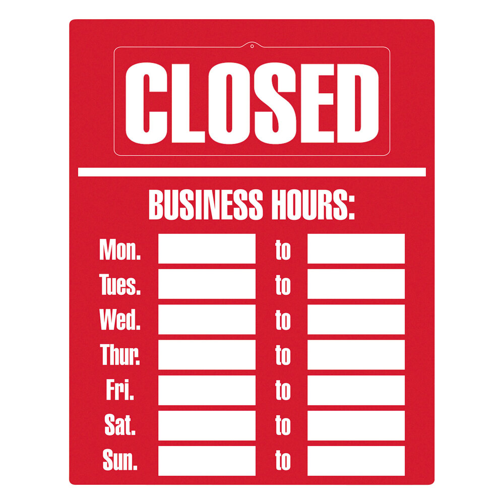 Cosco 098072 15" x 19" Red Business Hours Sign Kit