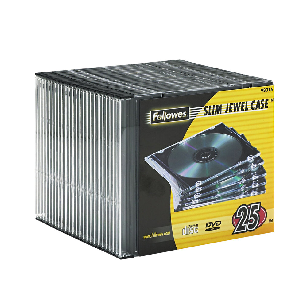 Fellowes 98316 Clear / Black Plastic Slim Jewel CD Case 25/Pack