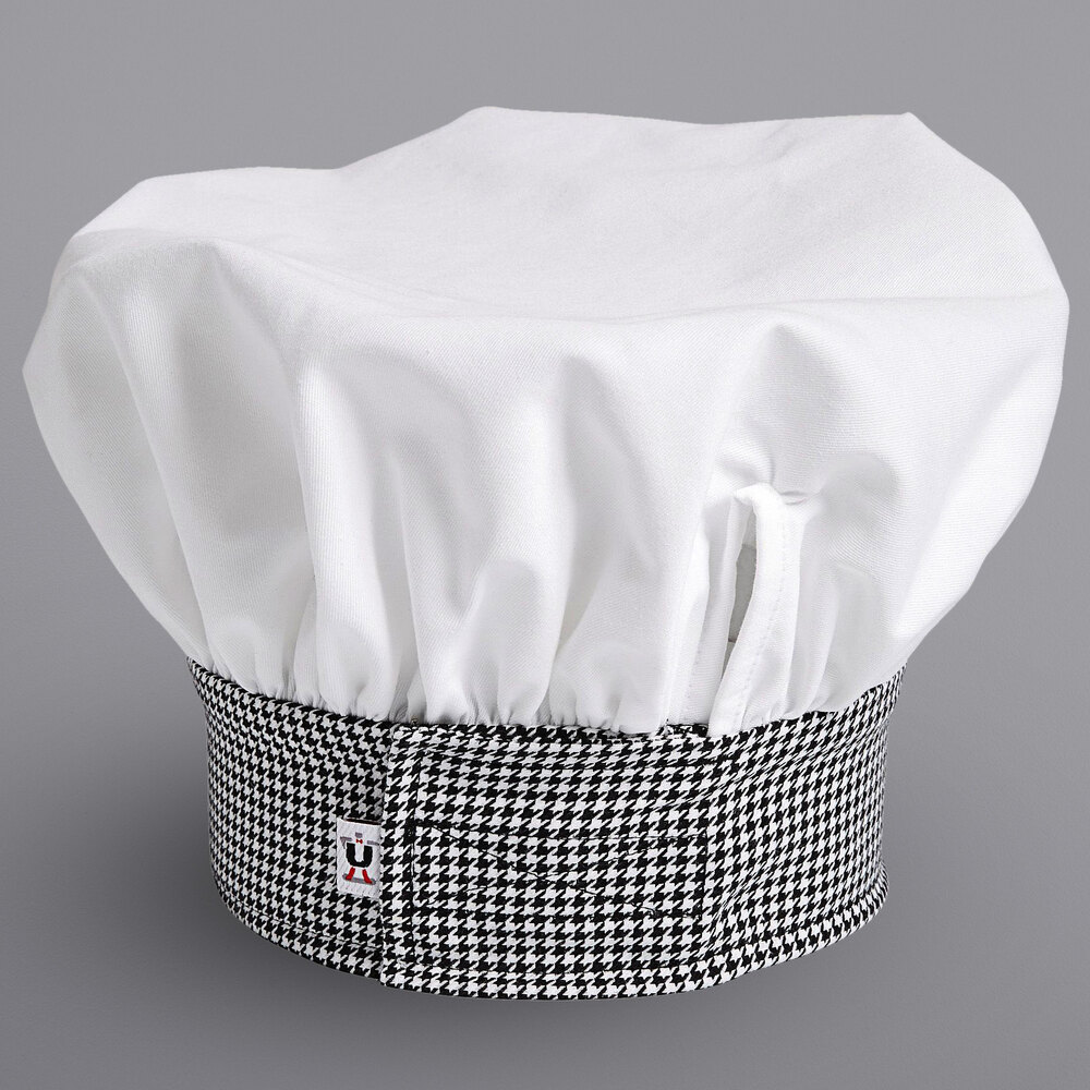 Uncommon Threads 0150 White / Houndstooth Customizable Twill Chef Hat