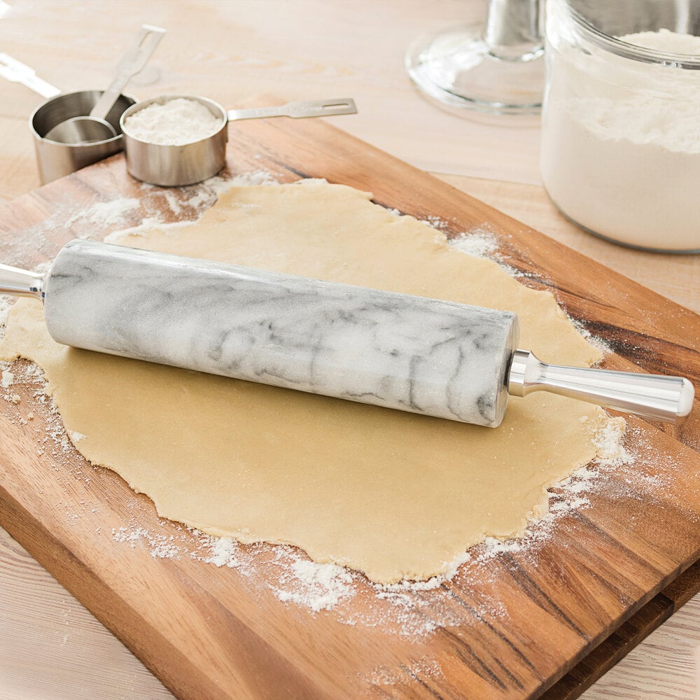 10" White Marble Rolling Pin with Stainless Steel Handles and Base