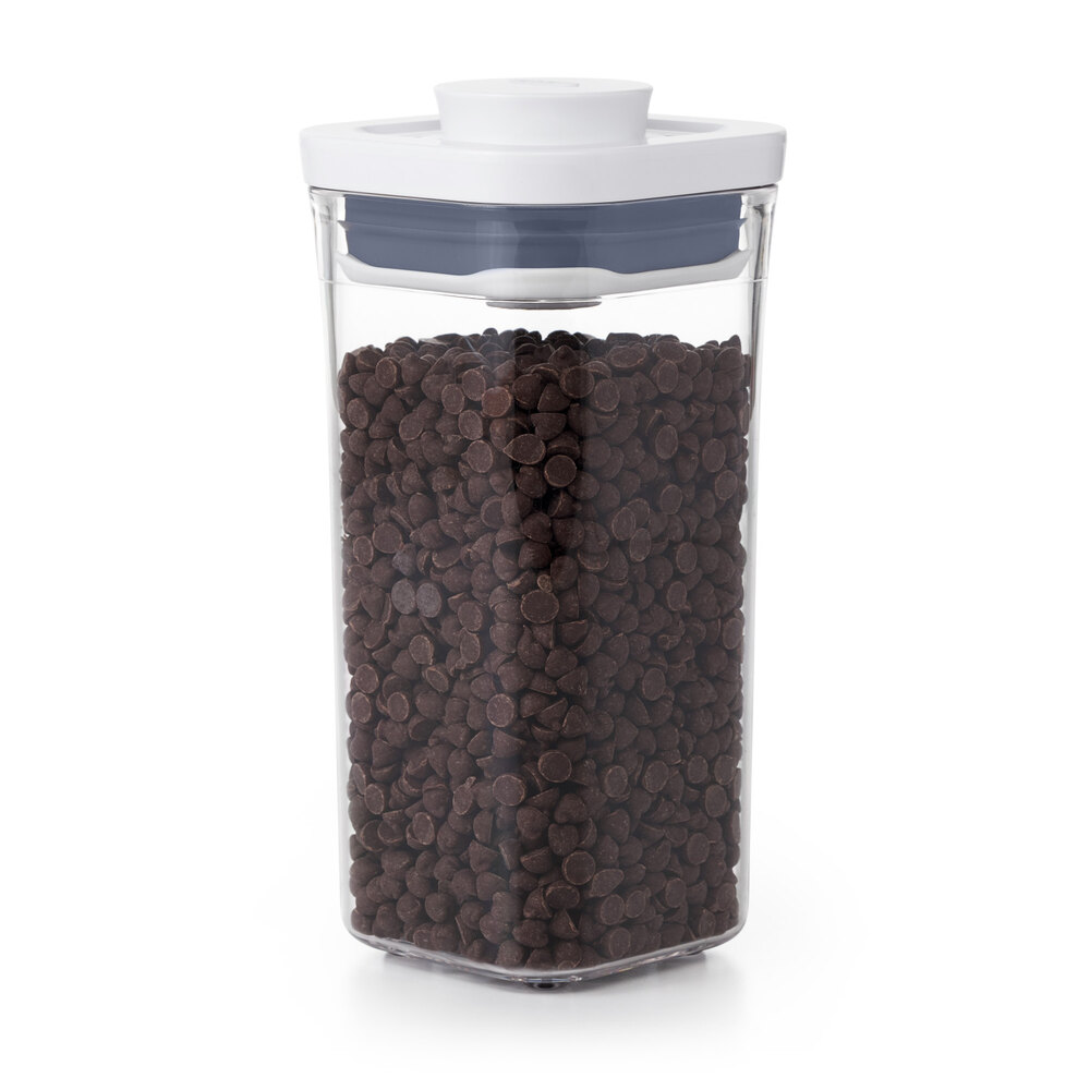 Chocolate chips stored in an airtight container