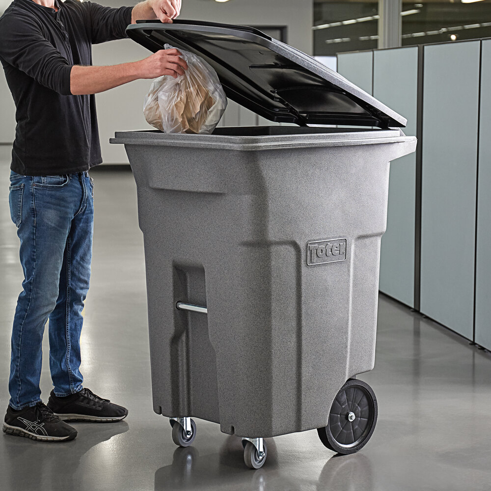 Toter Acc96 54689 96 Gallon Gray Rectangular Rotational Molded Wheeled Trash Can With Casters 7283