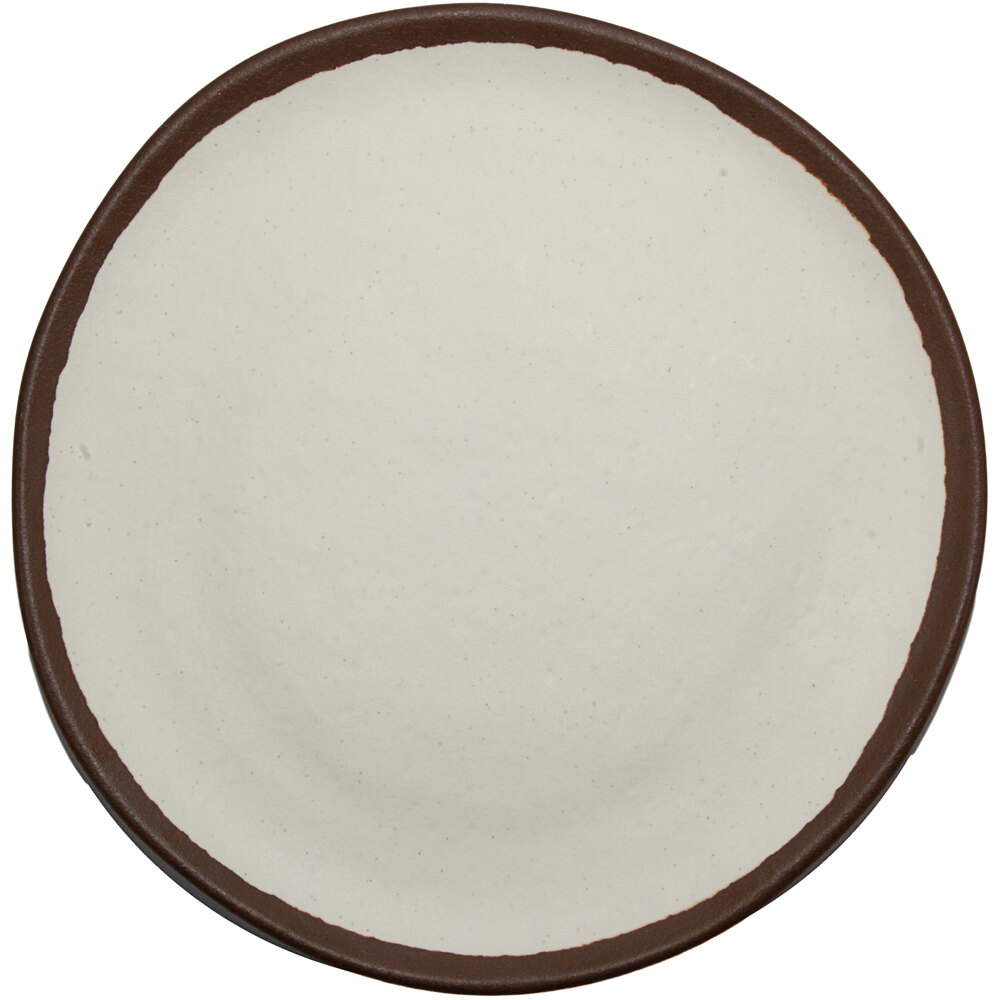 Get P 90 Crm Pottery Market 9 Coupe Glazed Cream Plate With Brown Trim 12case 