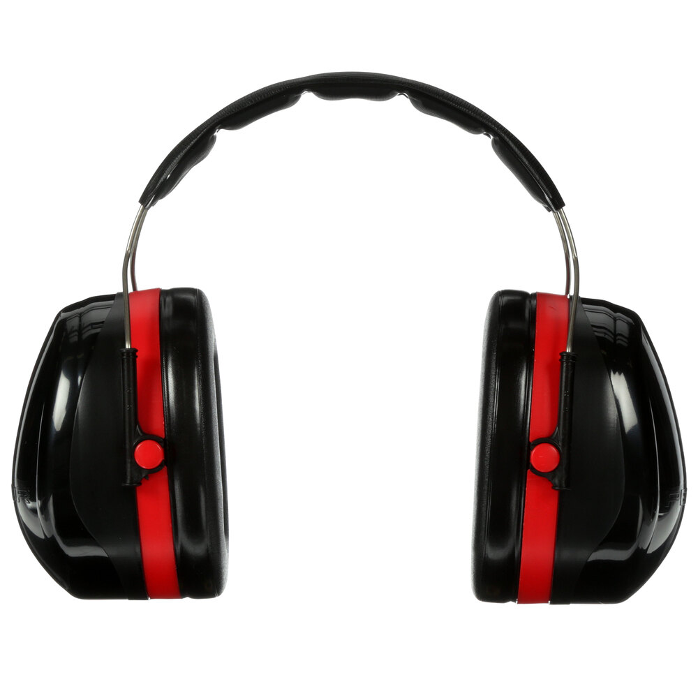 M H A Peltor Optime Black Red Over The Head Earmuffs