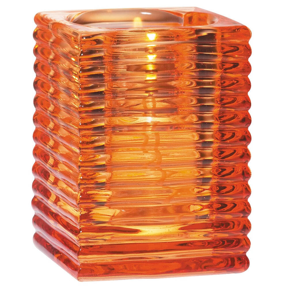 Sterno 80146 4" Orange Ribbed Kelly Square Liquid Candle Holder