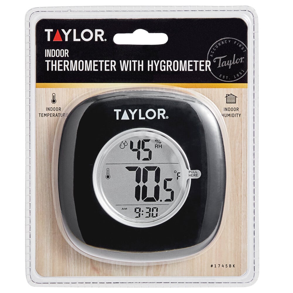 Taylor 1745BK 4" Digital Indoor Thermometer and Hygrometer with Clock