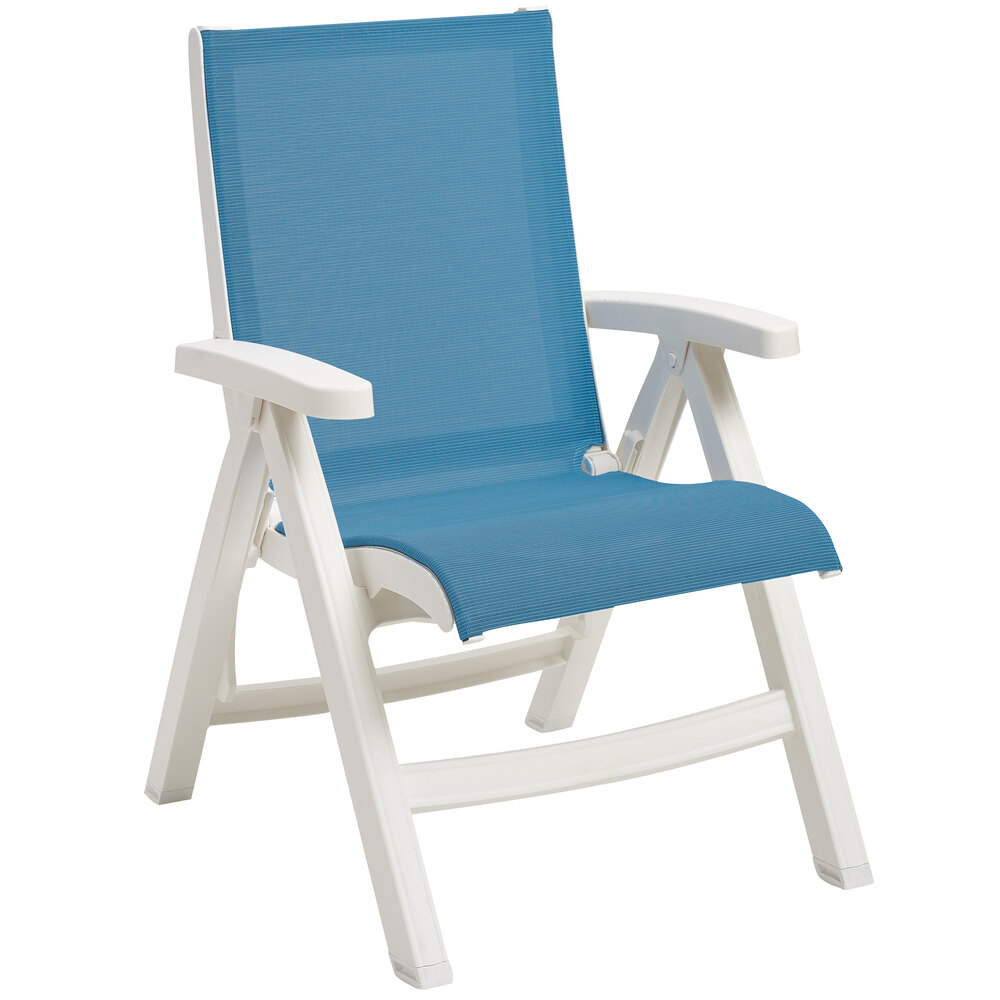 Grosfillex UT006004 Jamaica Beach White / Sky Blue Midback Folding