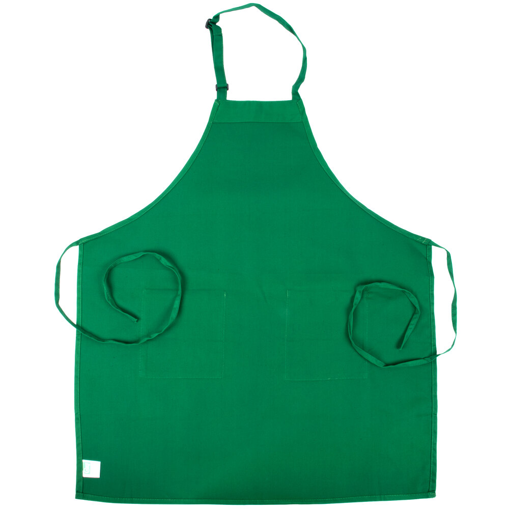Green 2Pocket Bib Apron with Adjustable "D" Ring Neck Strap 28" x 32"