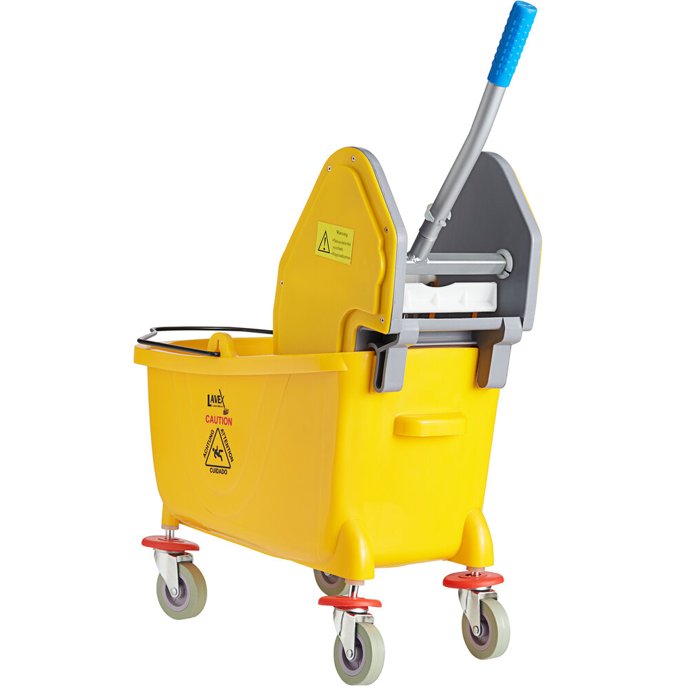 Lavex Janitorial 35 Qt. Yellow Mop Bucket and Down Press Wringer Combo