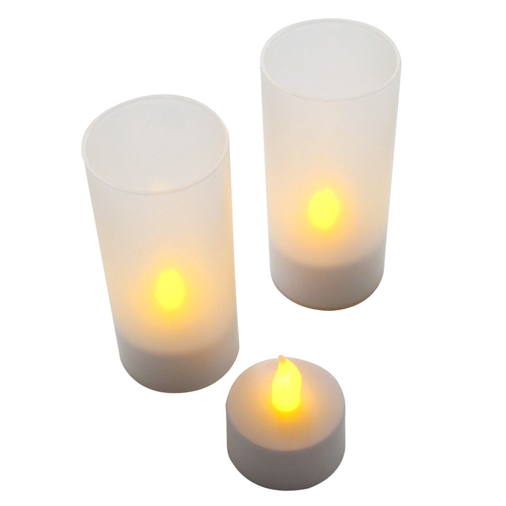 12Piece Set Flameless Rechargeable Tea Light Candles with Frosted