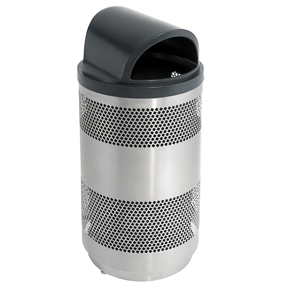 Suncast MTCPERFRM55 55 Gallon Stainless Steel Decorative Perforated Outdoor Trash Can with 2-Way 