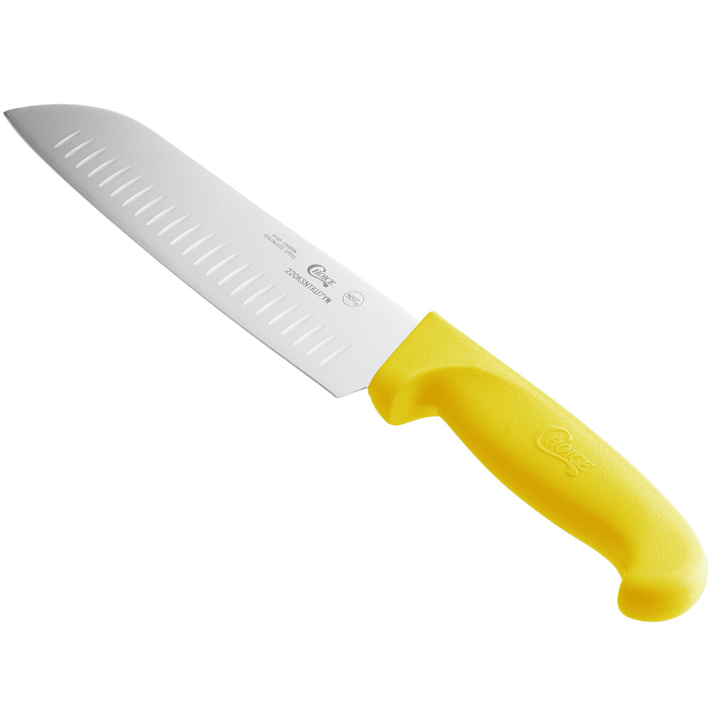 Choice 7" Yellow Santoku Knife with Granton Edge