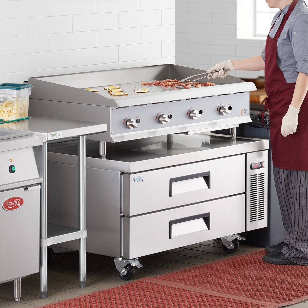 Cooking Performance Group G48 48" Gas Countertop Griddle with Manual Controls and 2 Drawer