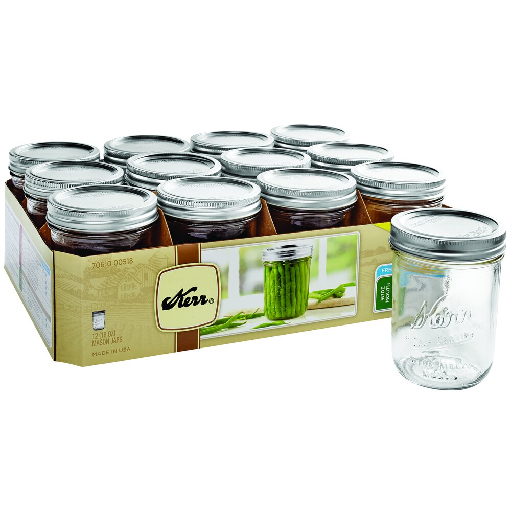 Kerr Wide Mouth Pint Canning Jar w/ Lid & Band 12/Case