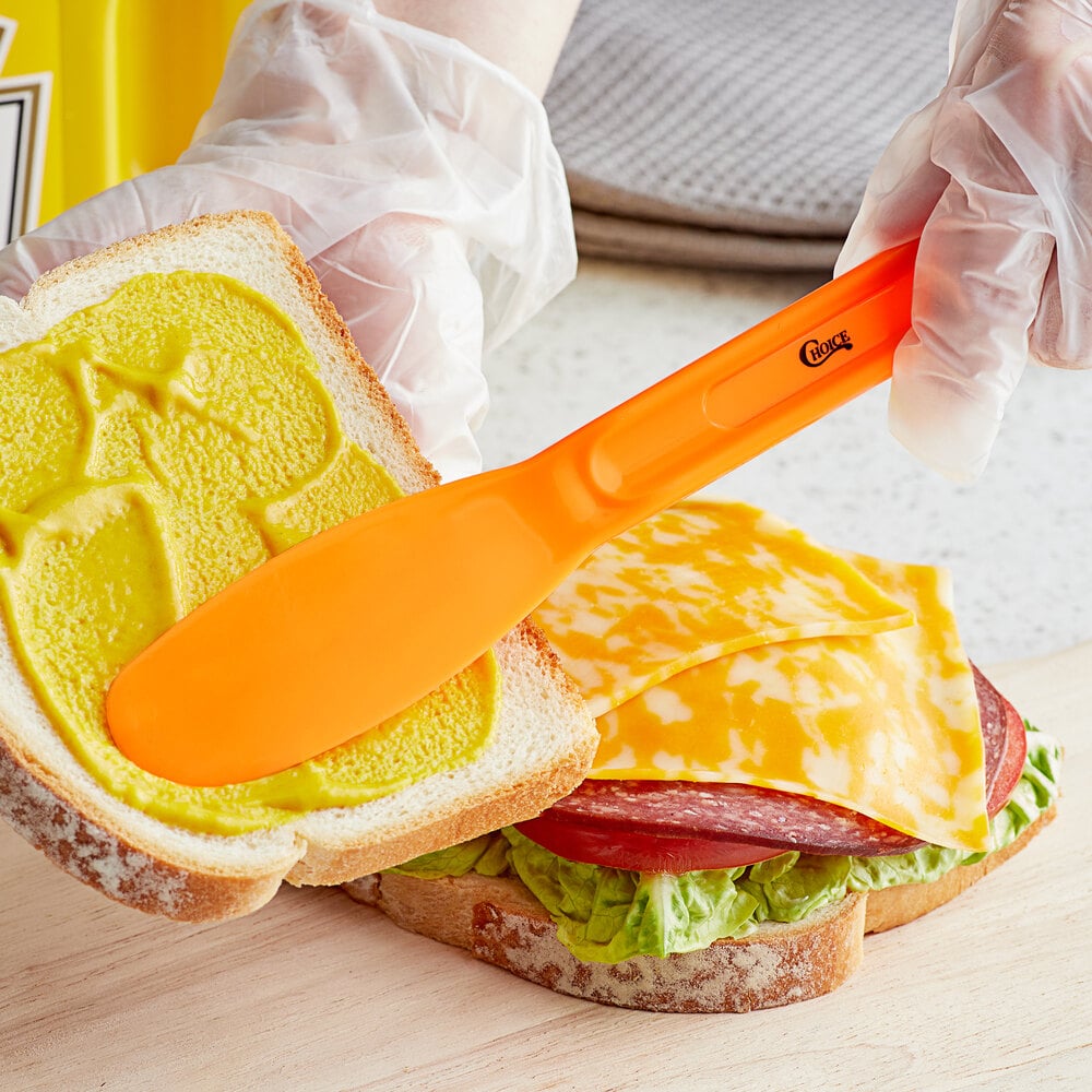 Choice 7 3/4" Smooth Polypropylene Sandwich Spreader with Neon Orange