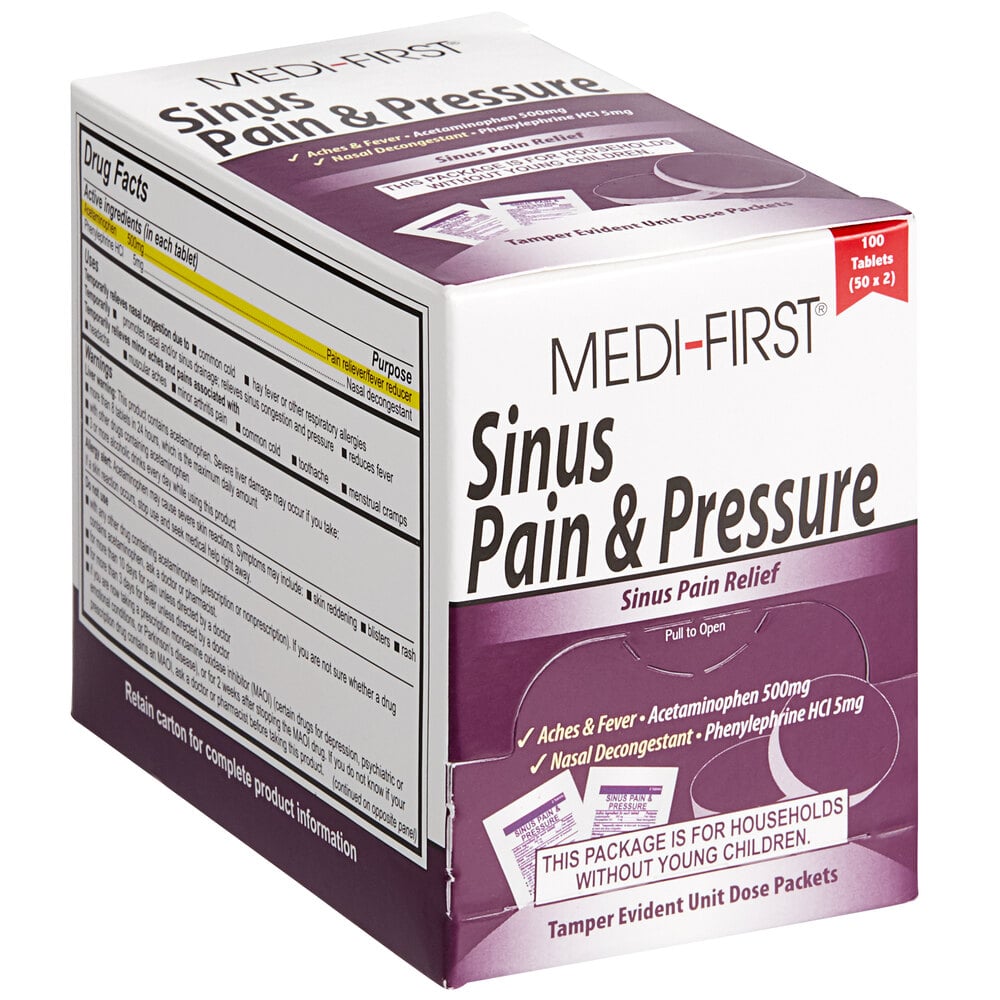 Medique 81933 MediFirst Sinus Pain and Pressure Tablets 100/Box