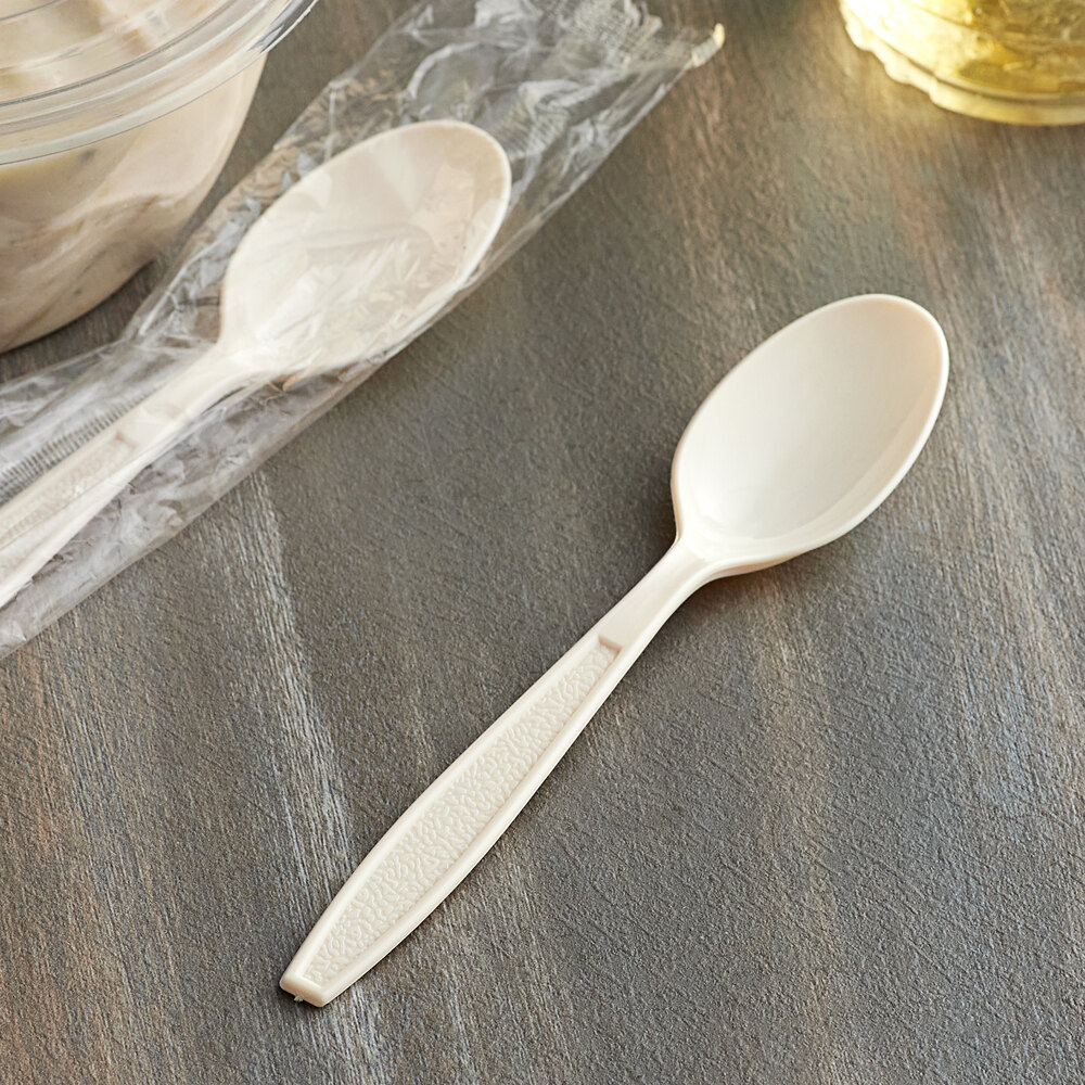 Visions Individually Wrapped Beige Heavy Weight Plastic Teaspoon 1000