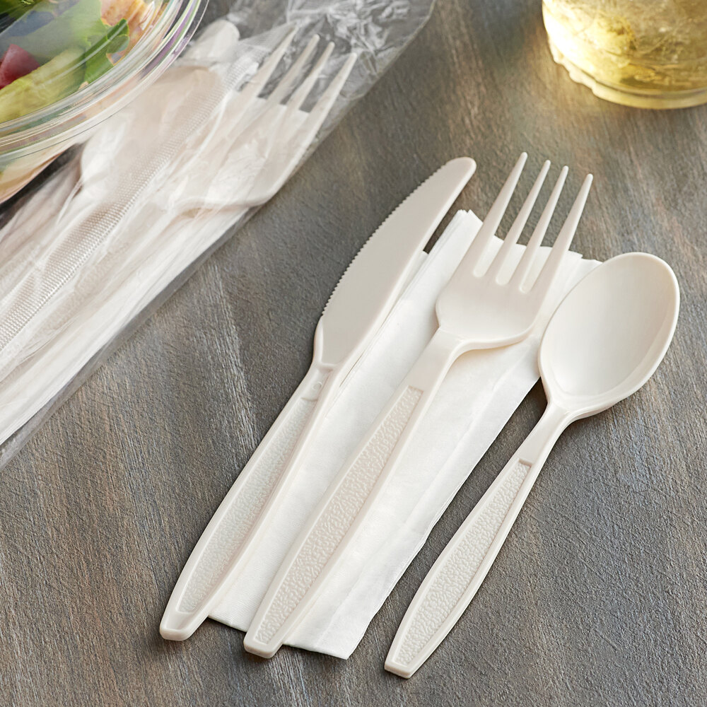 Visions Heavy Weight Beige Wrapped Plastic Cutlery Pack with Napkin ...