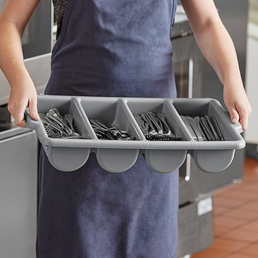 Choice Gray Plastic Cutlery Box / Flatware Bin with Handles