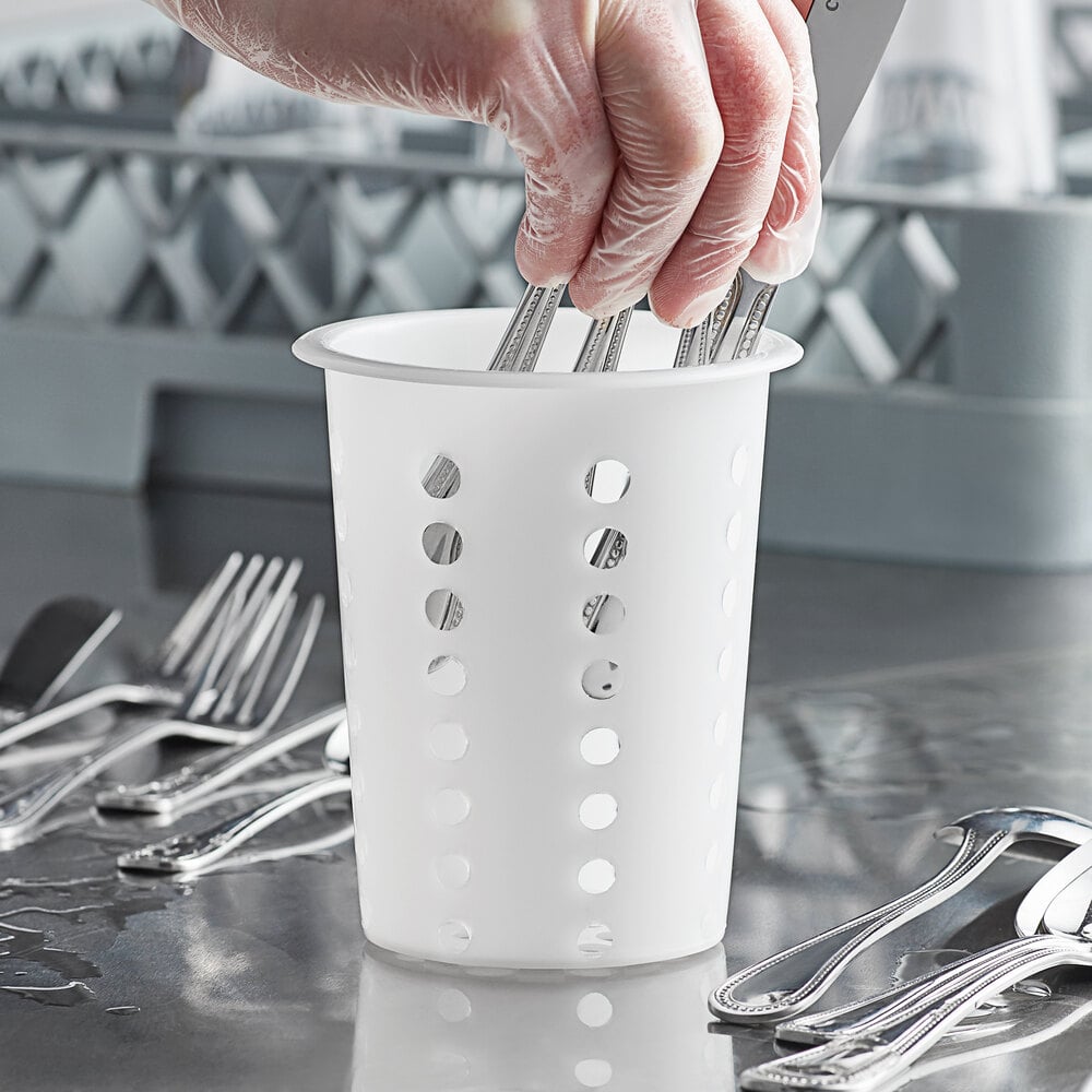 Choice White Perforated Plastic Flatware Holder Cylinder