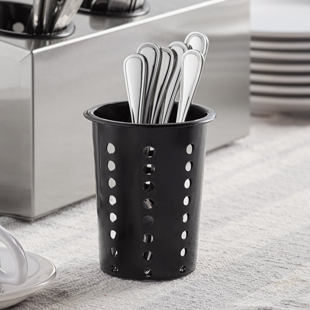 Choice Black Perforated Plastic Flatware Holder Cylinder