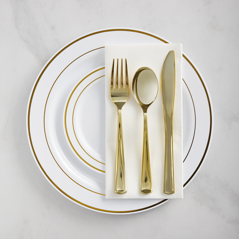 Gold Visions Gold Banded Classic Plastic Dinnerware Set 120/Pack