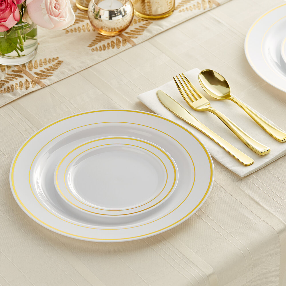 Gold Visions Gold Banded Classic Plastic Dinnerware Set 120/Pack