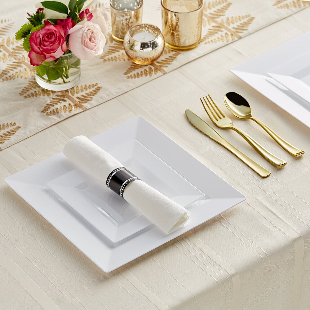 Gold Visions White Florence Classic Gold Banded Plastic Dinnerware Set