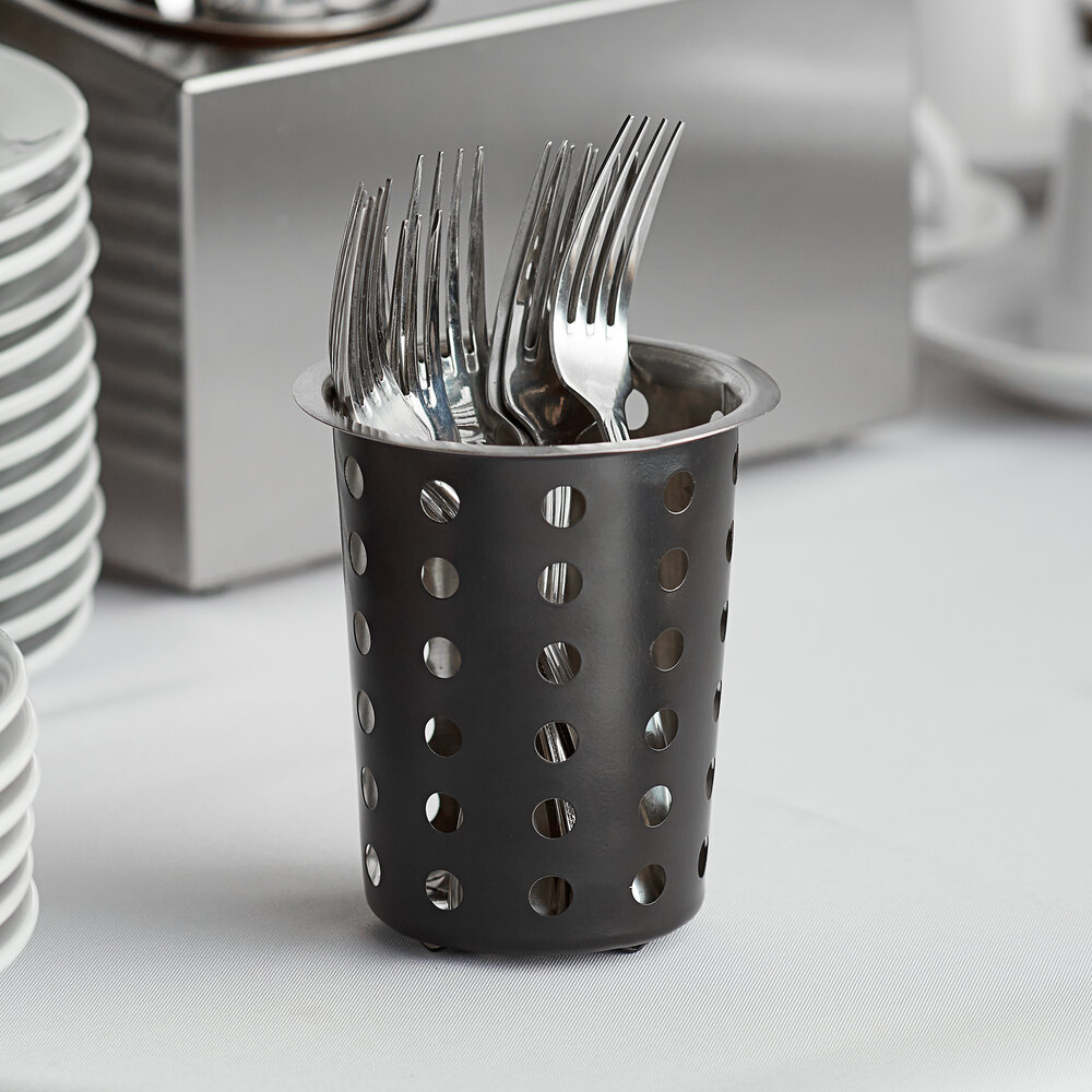 Choice Perforated Matte Black Flatware Holder Cylinder