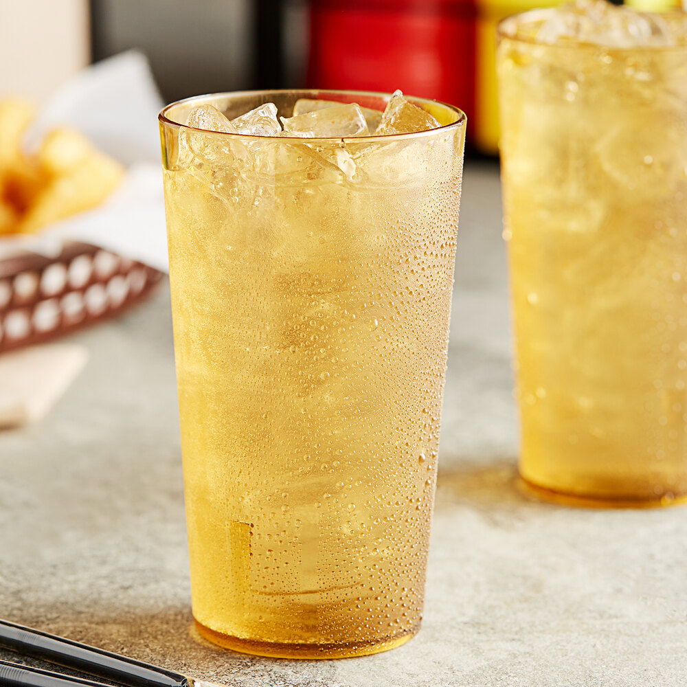 Choice 12 oz. Amber Plastic Pebbled Tumbler - 12/Pack