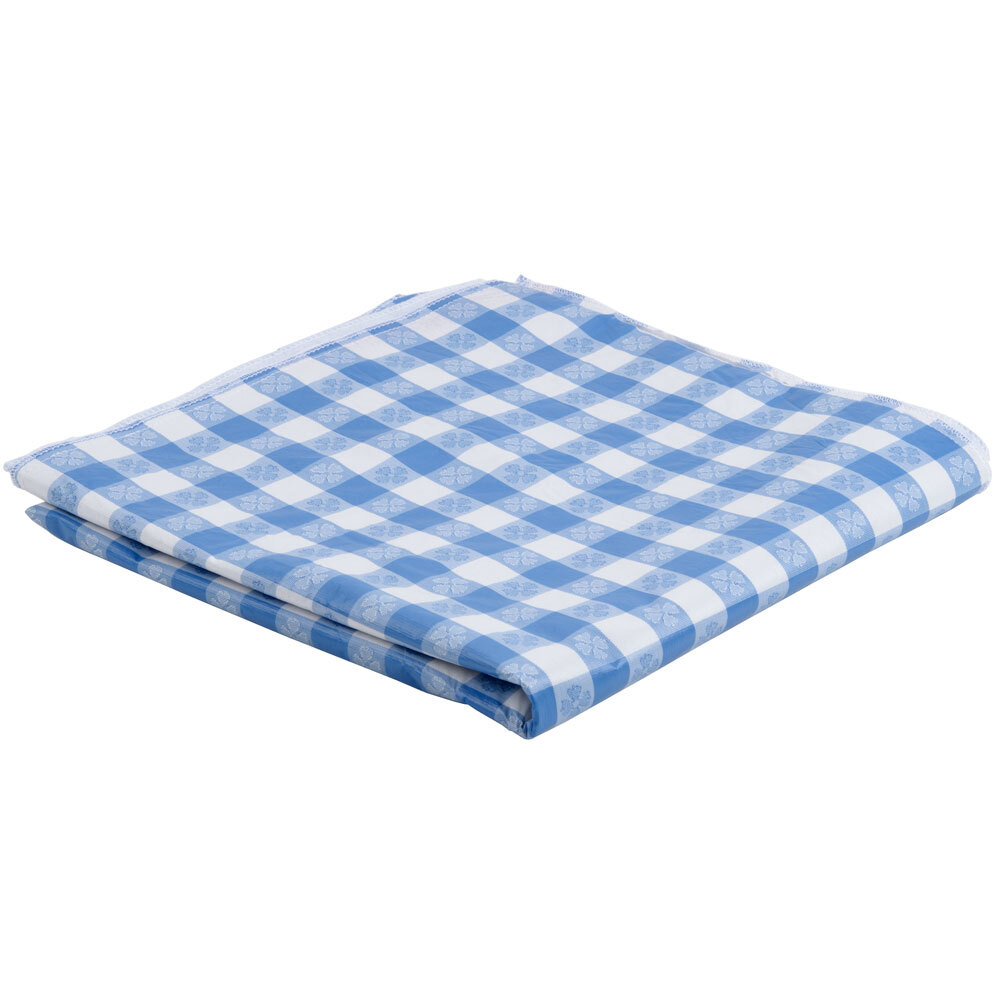 Blue-Checkered Vinyl 25 Yard Roll Table Cover with Flannel Back