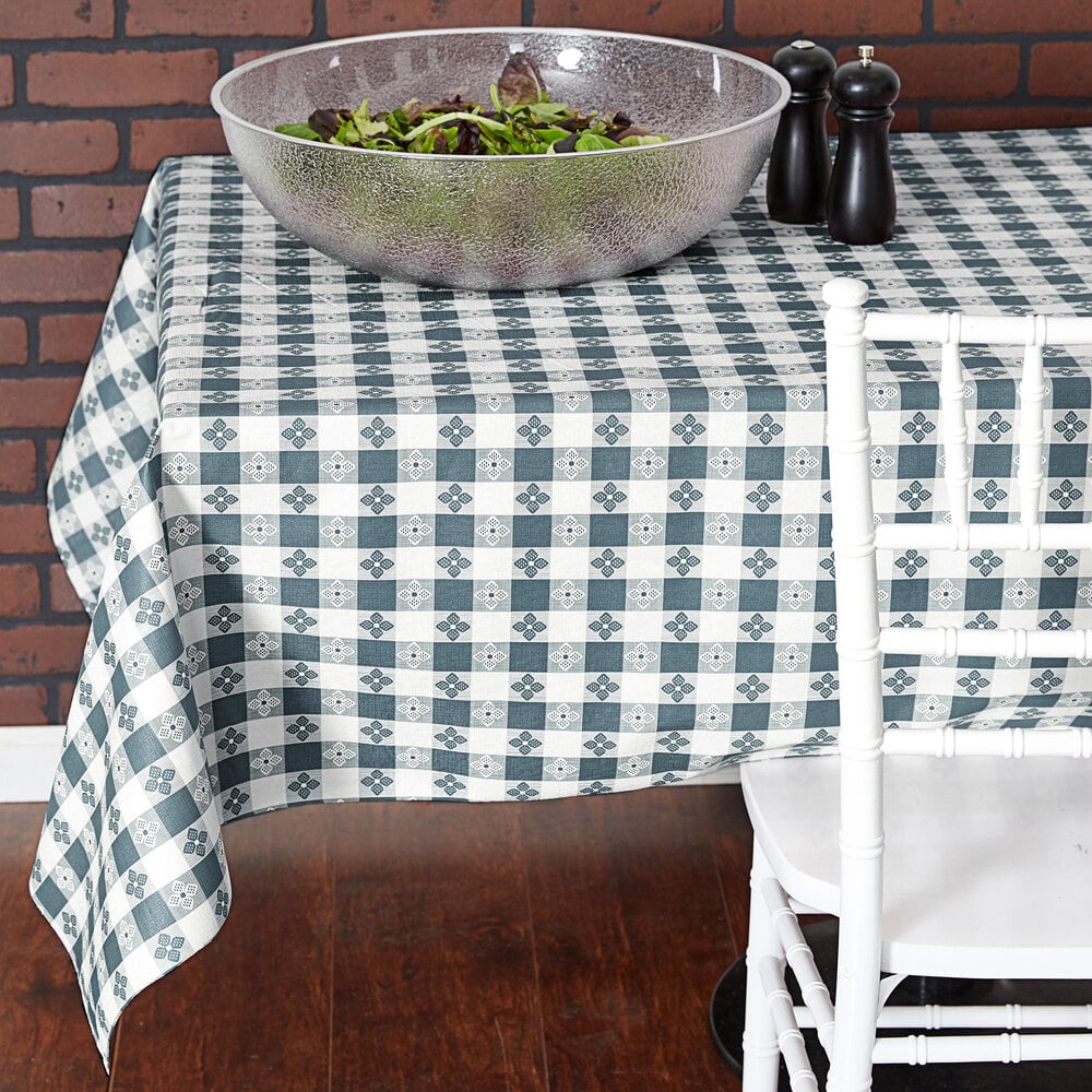 Intedge Blue Checkered Gingham Vinyl Table Cover with Flannel Back, 25