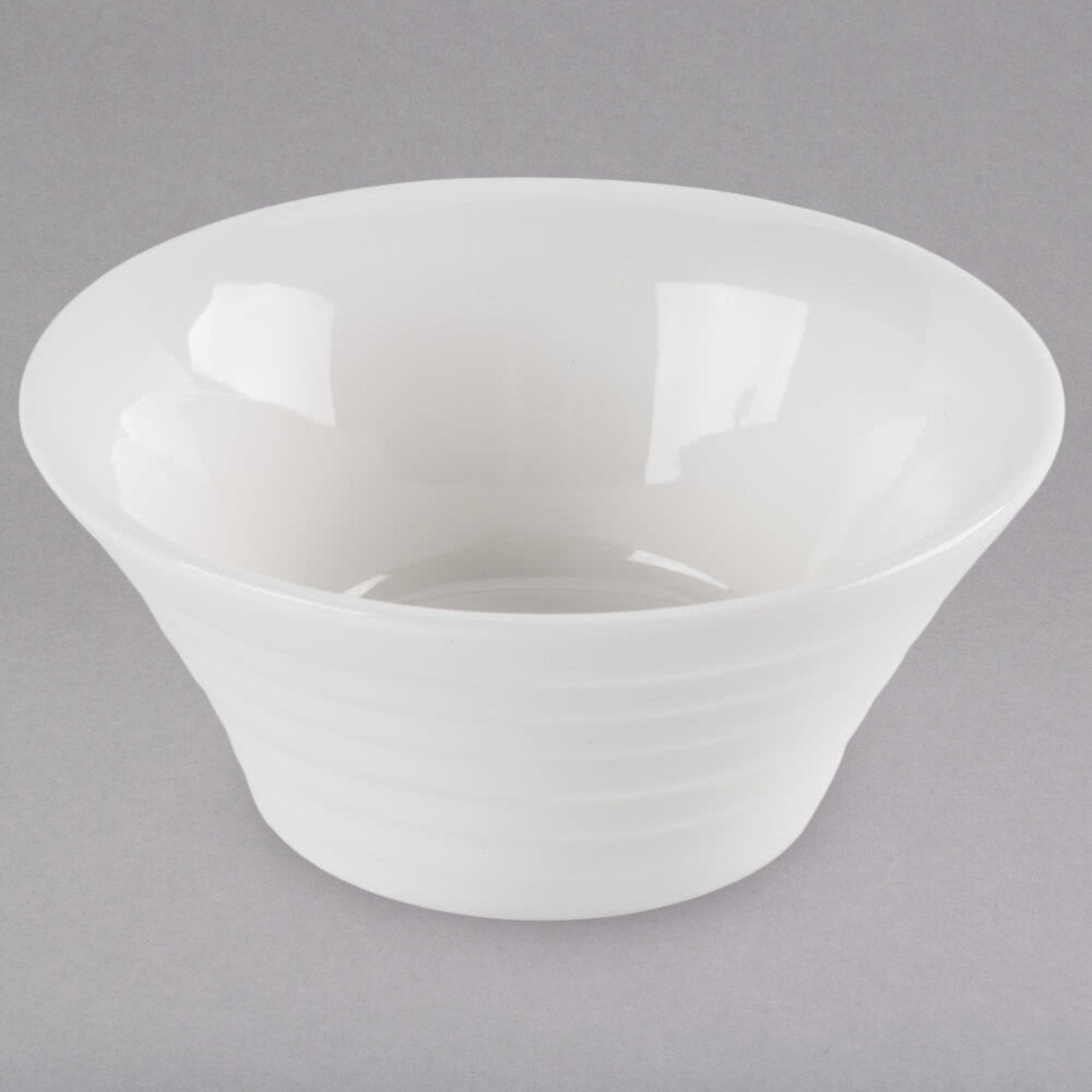 American Metalcraft SBR22 2 oz. White Round Ribbed Porcelain Sauce Cup