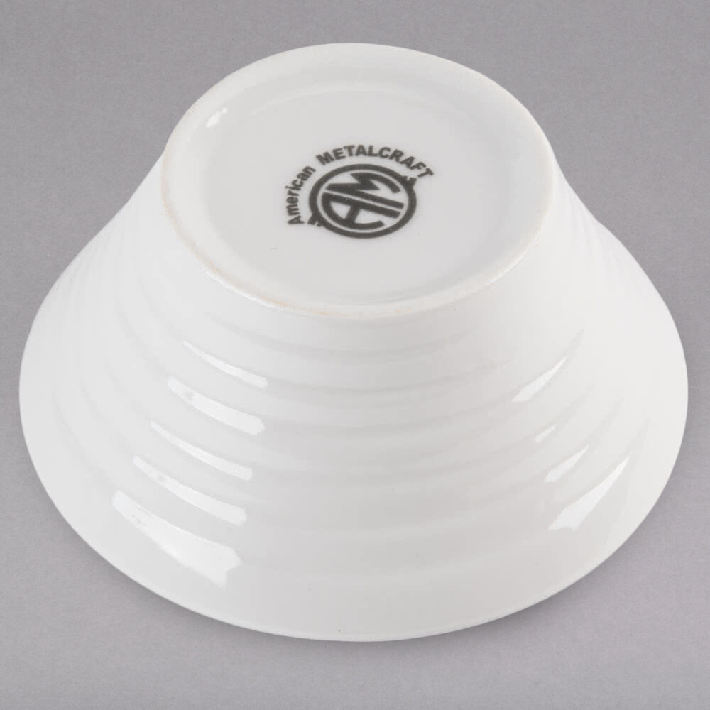 American Metalcraft SBR22 2 oz. White Round Ribbed Porcelain Sauce Cup