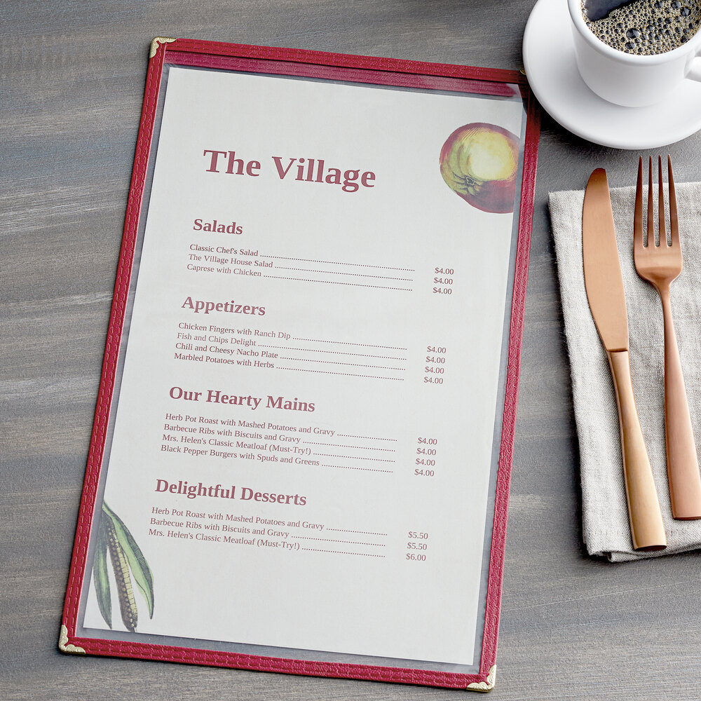 Choice 8 1/2" x 14" Burgundy Single Pocket Menu Cover