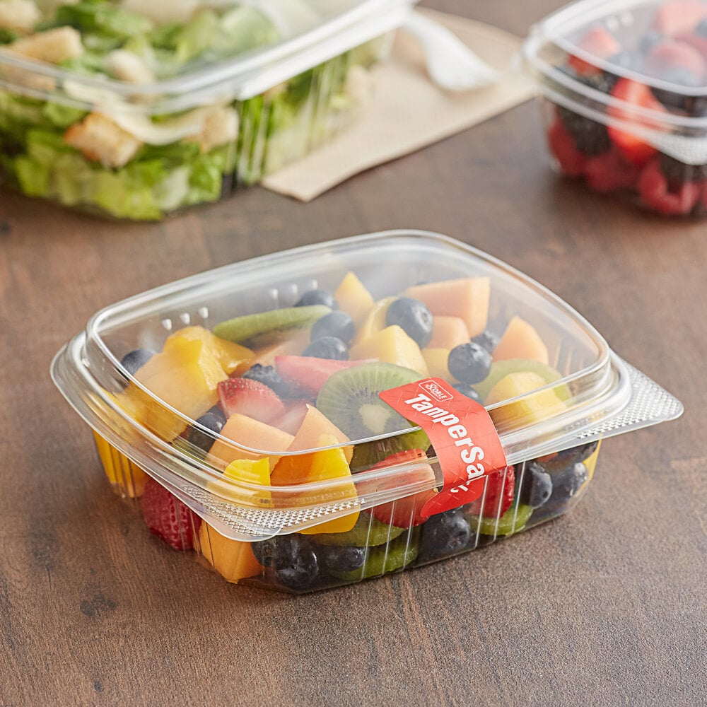 Choice 24 oz. Clear RPET Tall Hinged Deli Container with Domed Lid 50