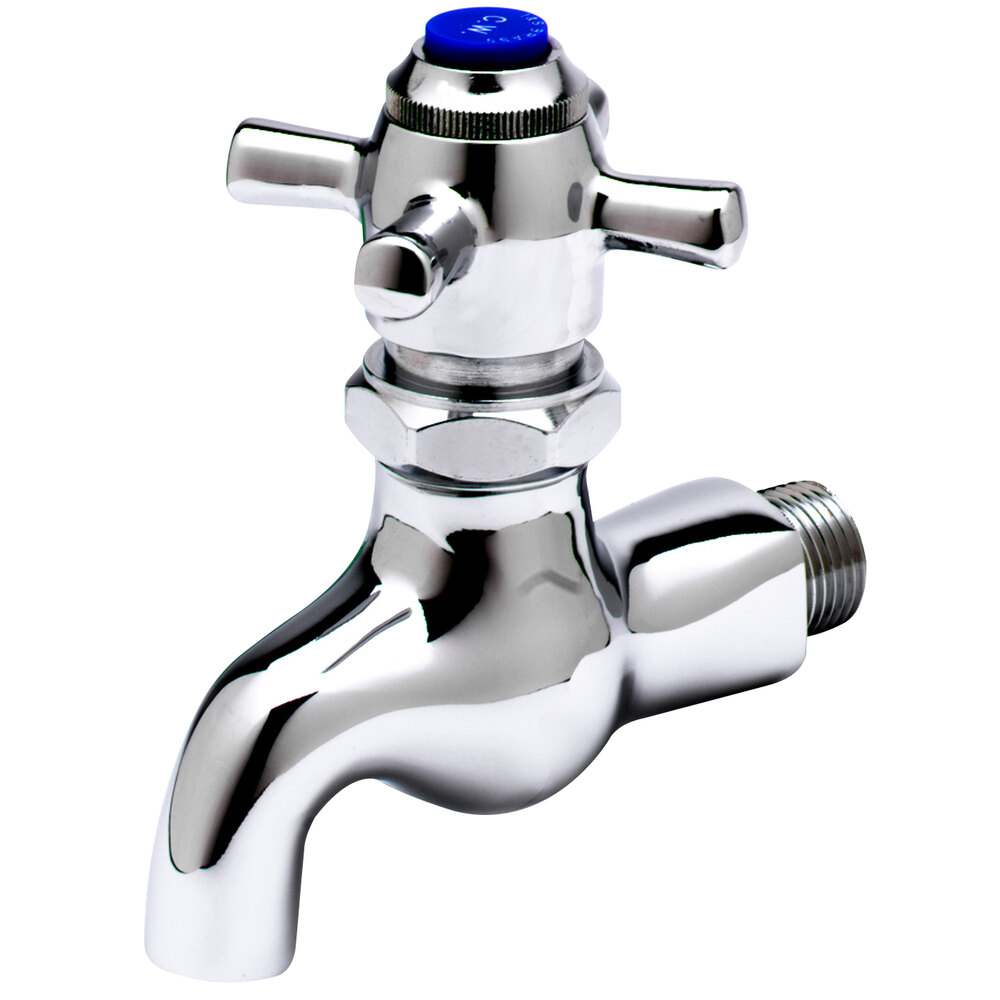 T&S B0708 Self Closing Single Sink Faucet with 1/2" NPT Male Inlet, 4 Arm Handle, and Blue Index