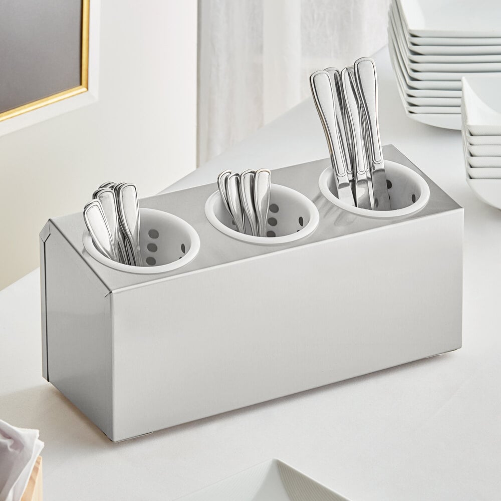 Choice Three Hole Stainless Steel Flatware Organizer with White