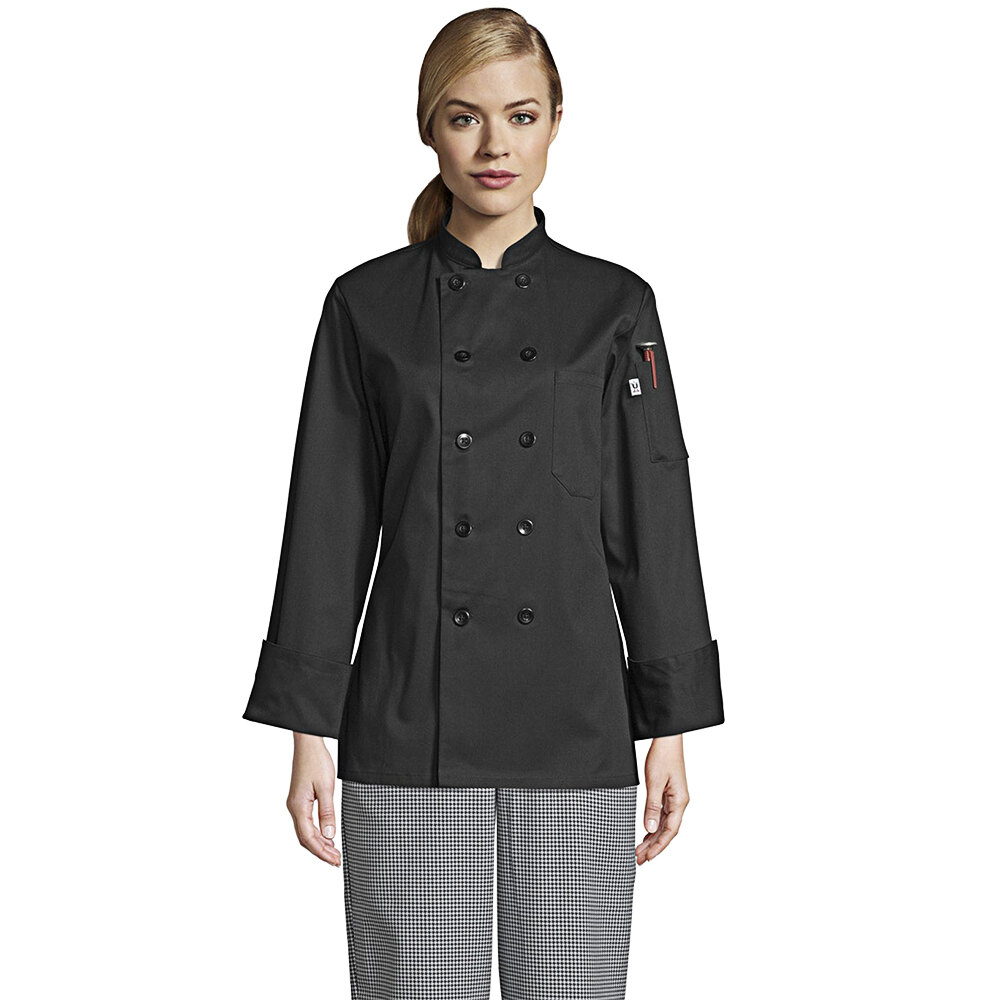 Threads Napa 0475 Women's Black Customizable Long Sleeve Chef Coat with Side Vents L