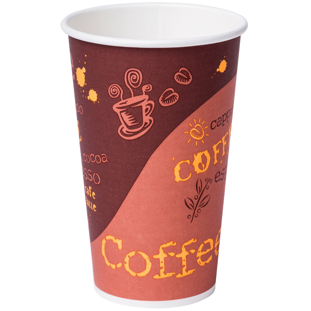 Choice 16 oz. Coffee Print Poly Paper Hot Cup - 50/Pack