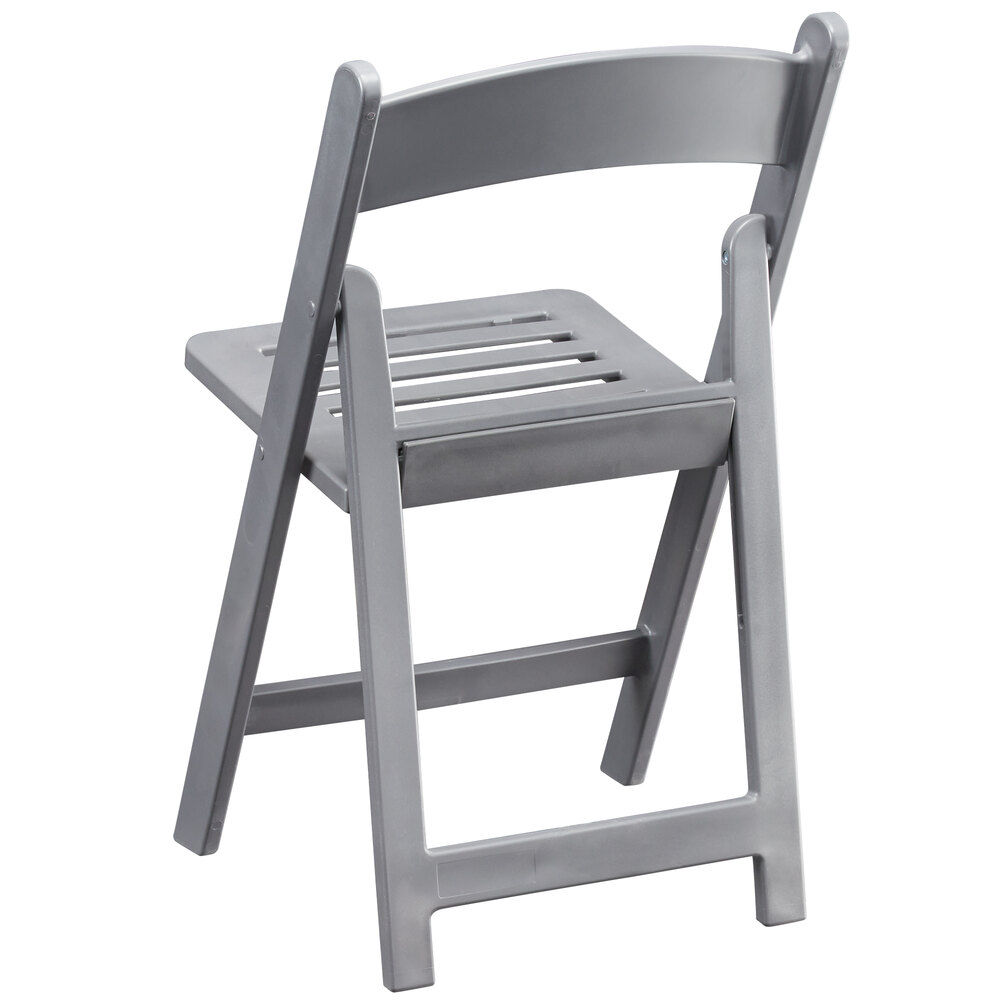 Lancaster Table & Seating Gray Resin Folding Chair with Slatted Seat