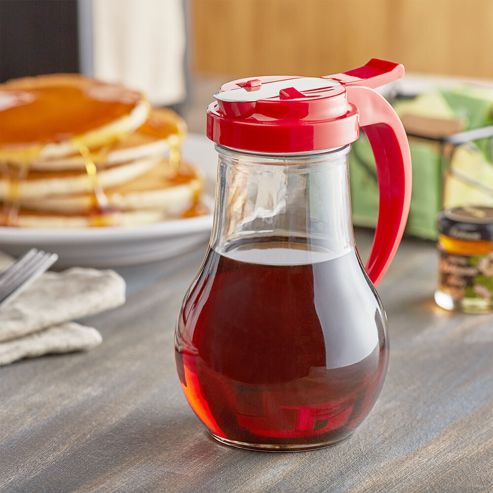 Vollrath 61402 Dripcut® 14 oz. Glass Syrup Dispenser with Red Plastic Top