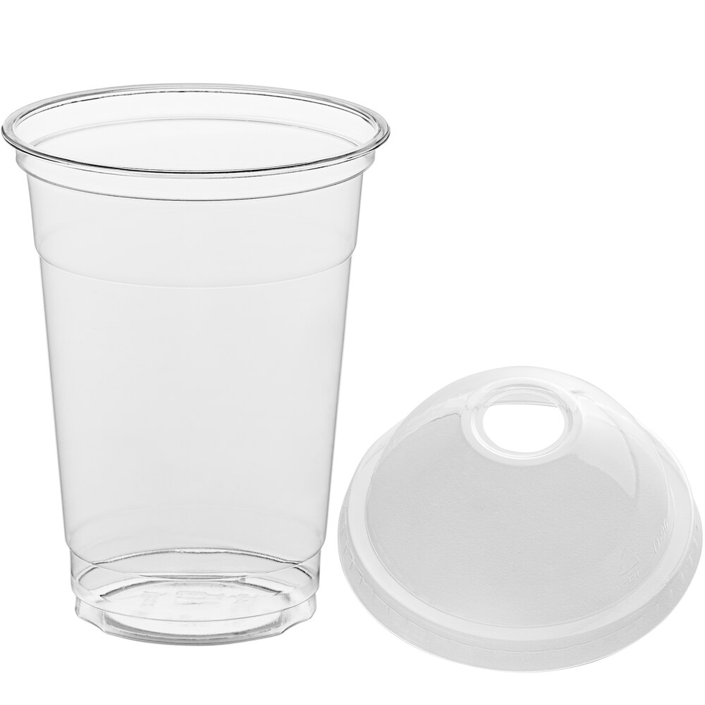 100 Pack 20 Oz Clear PET Plastic Cups With Dome Lids - Disposable, Made In USA