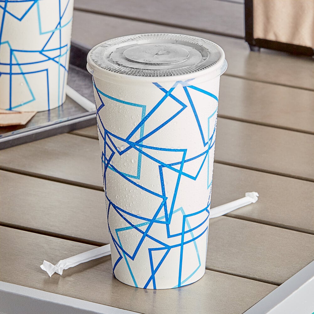 Choice 32 oz. Poly Paper Cold Cup and Flat Straw Slot Lid 100/Pack